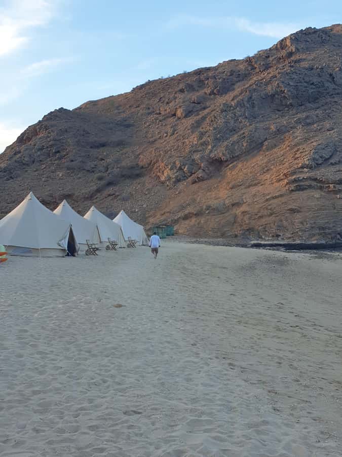 Camping to the Daymaniyat Islands with an overnight stay - Setting up camp on the beach