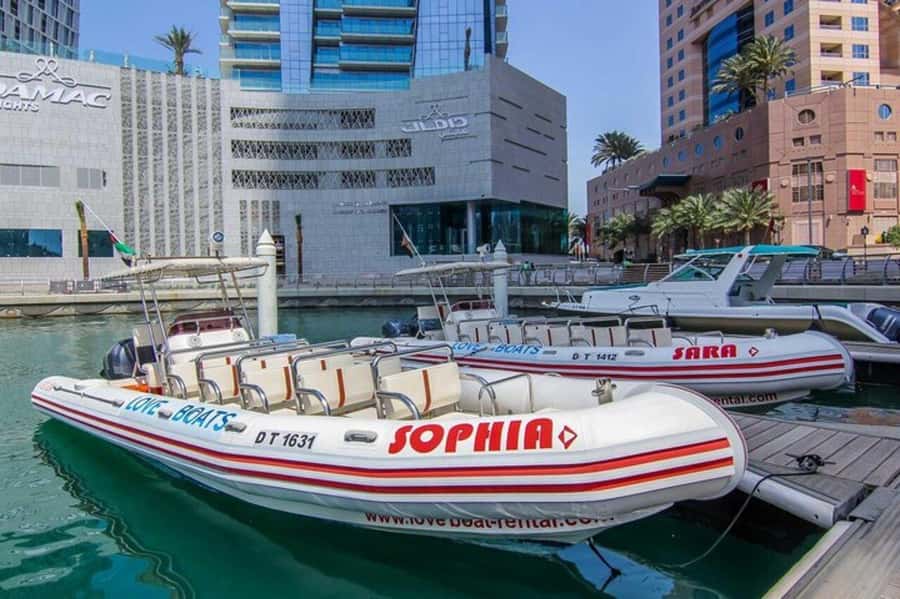 Visions of Dubai City Tour with Speedboat and Dubai Frame - Racing out of Dubai Marina toward Palm Jumeirah